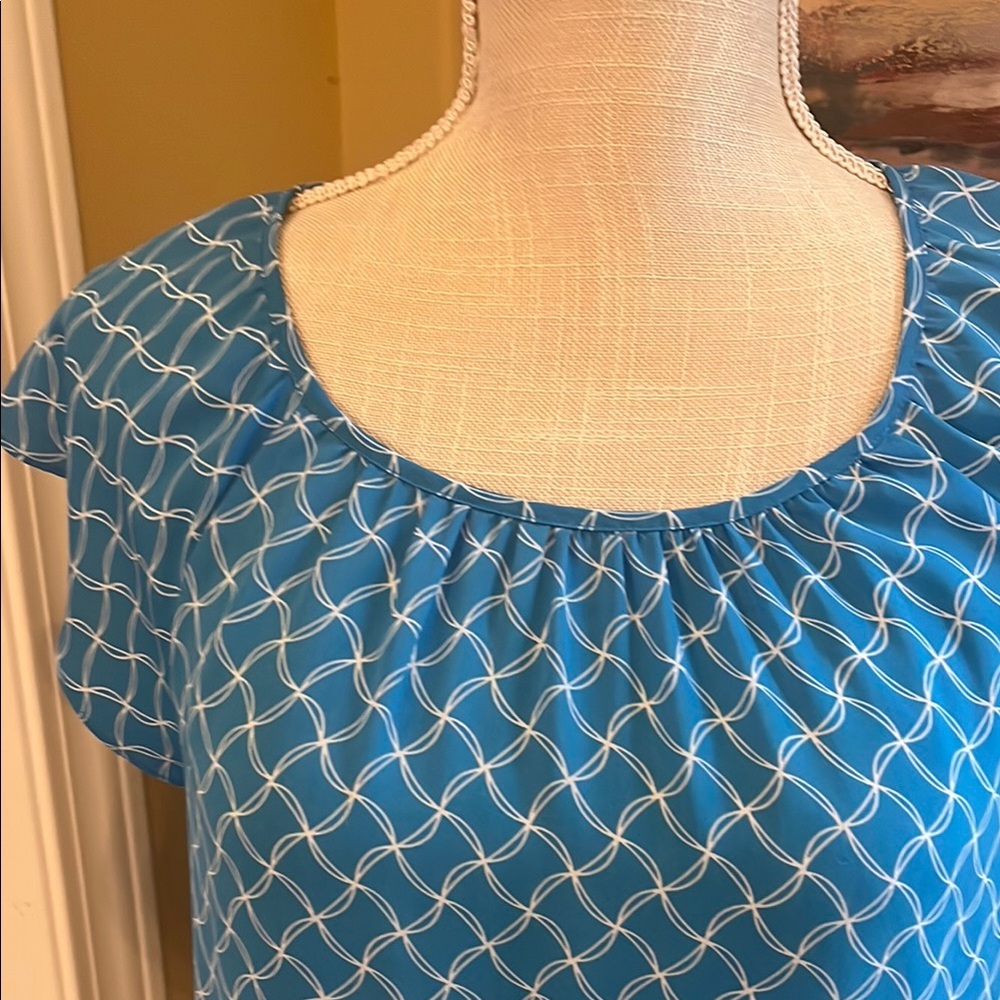 ๐๏ธ Banana Republic Blue Cap Sleeve Blouse Relaxed Fit, Size 6 - Picture 2 of 6